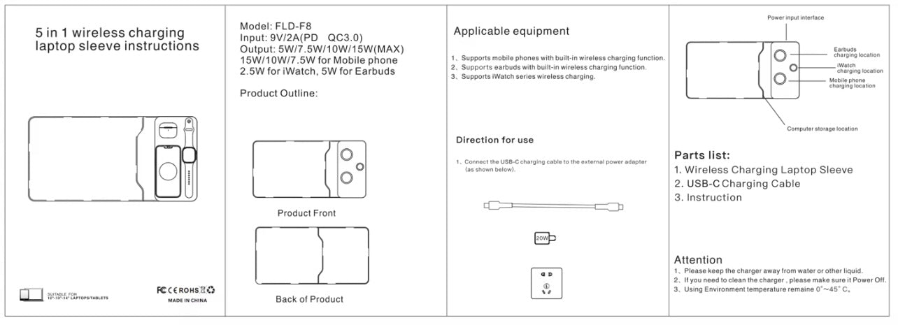 Wit Laptophoes met draadloze oplader USB C geschikt voor Smartphone , smartwachtes en draadloze oordoppen. Kantoor bureau - Ondernemers.